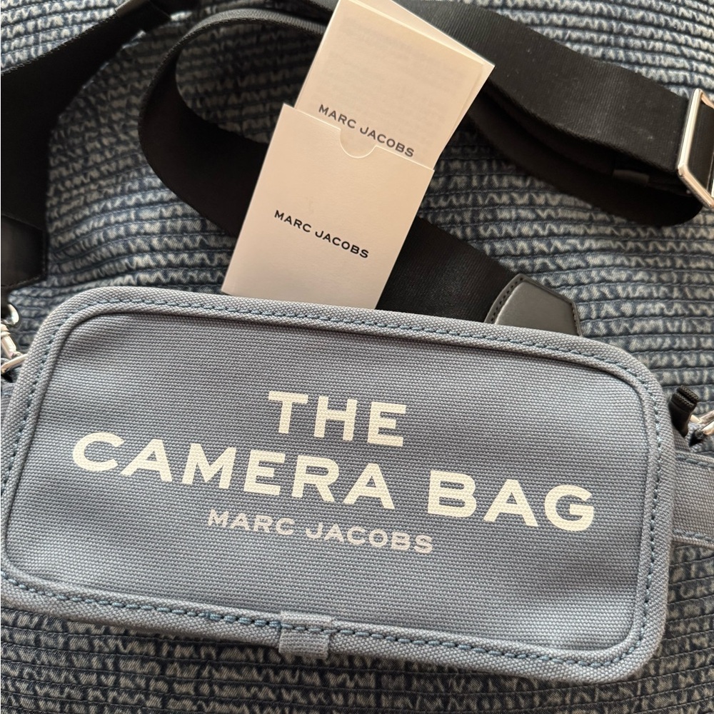 Marc Jacobs Light Blue Canvas Camera Belt Bag with White Logo